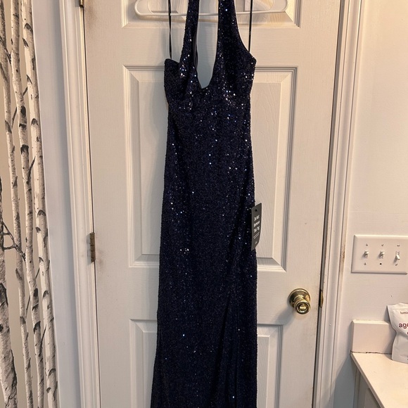 Lulu's Midnight Blue Sequin Backless Dress - Picture 5 of 9